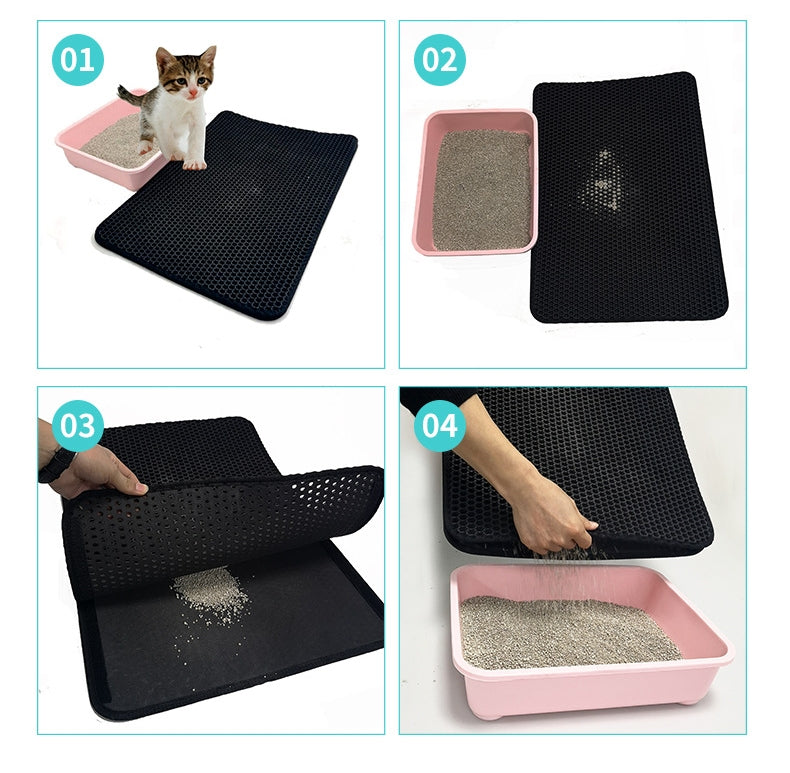 猫砂 砂取りマット 猫 55×75cm 猫トイレ 砂飛び散り防止 猫用 猫砂マット 猫トイレ 二重構造 滑り止めマット 3314