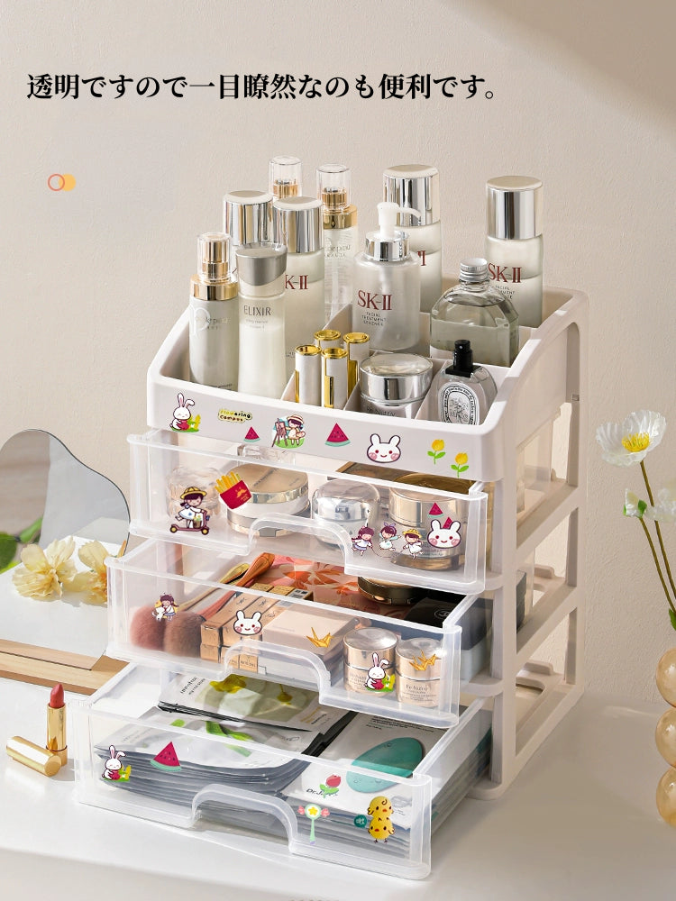 送料無料 卓上収納ケース 引き出し 化粧品収納 収納ボックス プラスチック 透明 2段 3段 4段 小物収納 小物入れ デスク収納 机上収納 積み重ね 机上ラッ 3407