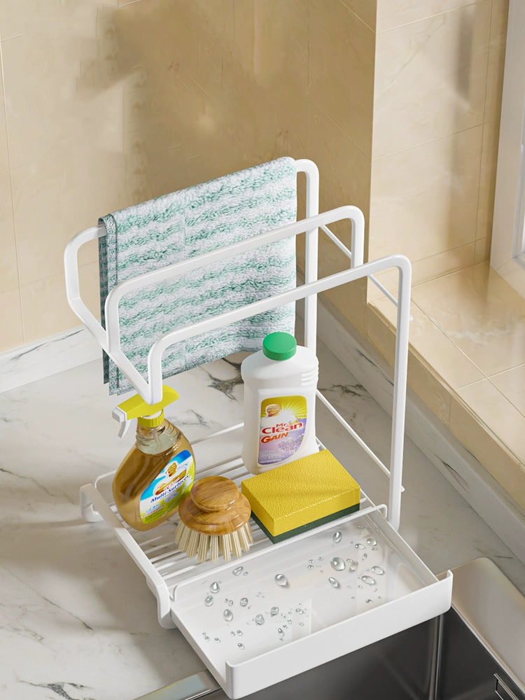 送料無料 キッチン収納棚 フック付き 雑巾ラック 壁付け棚 ステンレス 壁掛けラック 収納トレイ 穴開けない