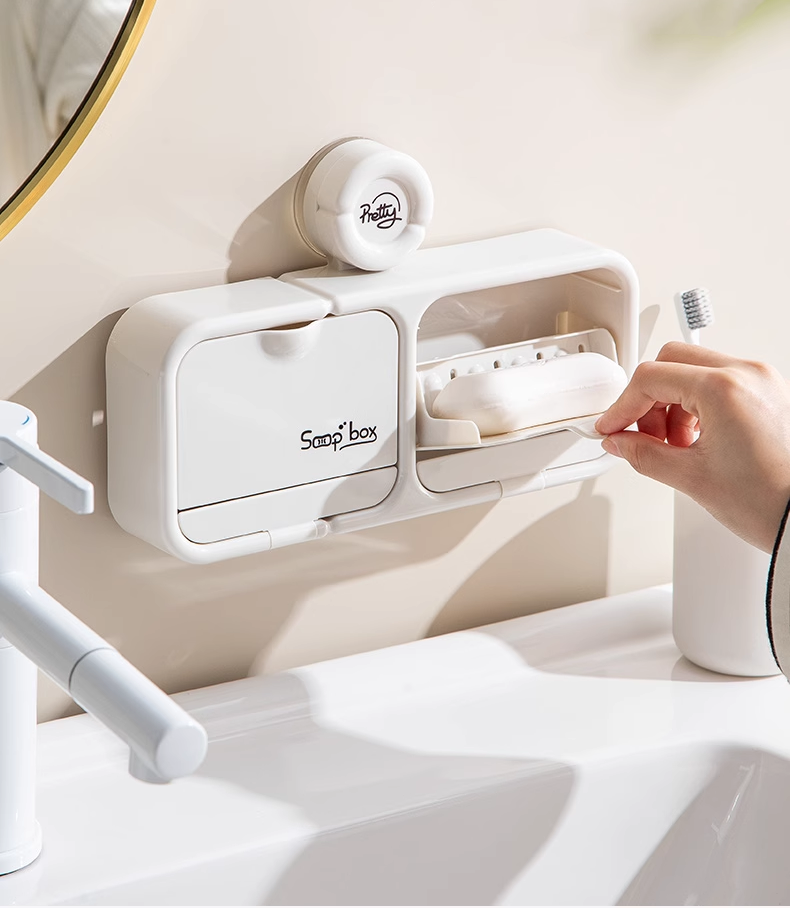 送料無料 吸盤式石鹸ボックス 蓋つき 穴あけ不要 3281