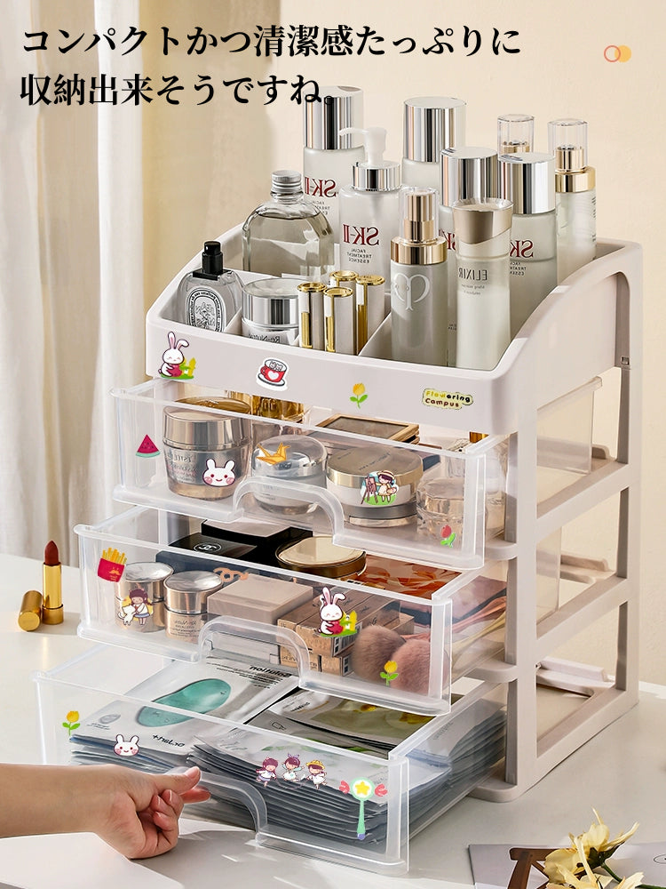 送料無料 卓上収納ケース 引き出し 化粧品収納 収納ボックス プラスチック 透明 2段 3段 4段 小物収納 小物入れ デスク収納 机上収納 積み重ね 机上ラッ 3407