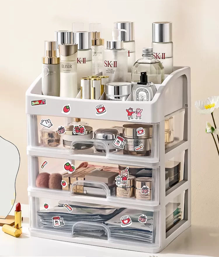 送料無料 卓上収納ケース 引き出し 化粧品収納 収納ボックス プラスチック 透明 2段 3段 4段 小物収納 小物入れ デスク収納 机上収納 積み重ね 机上ラッ 3407
