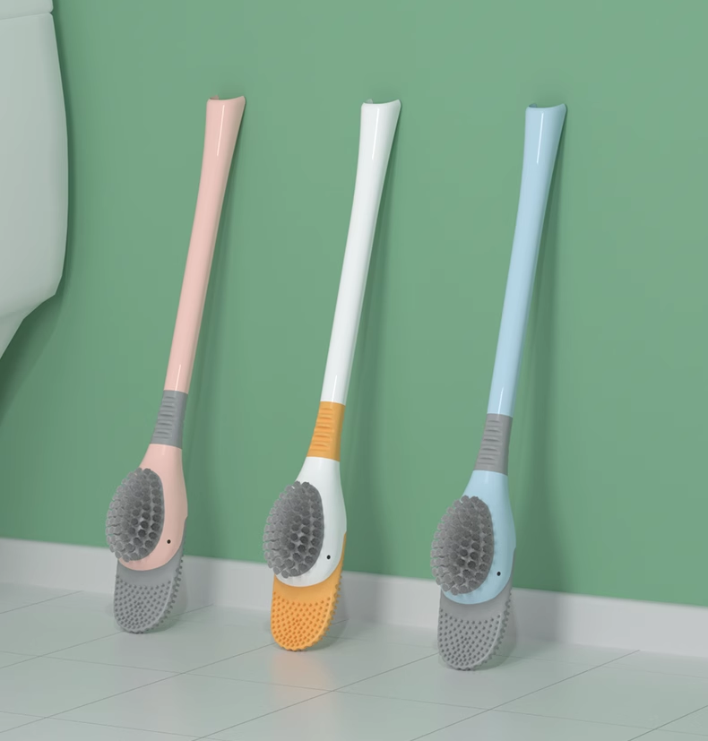 送料無料 トイレブラシ シリコン製 トイレ掃除 アヒル型 あひる 掃除用具 トイレ用品 ケース付き 柄付きブラシ 床置き 壁付け ソフト 柔らか 一体型 便器ブ 3402