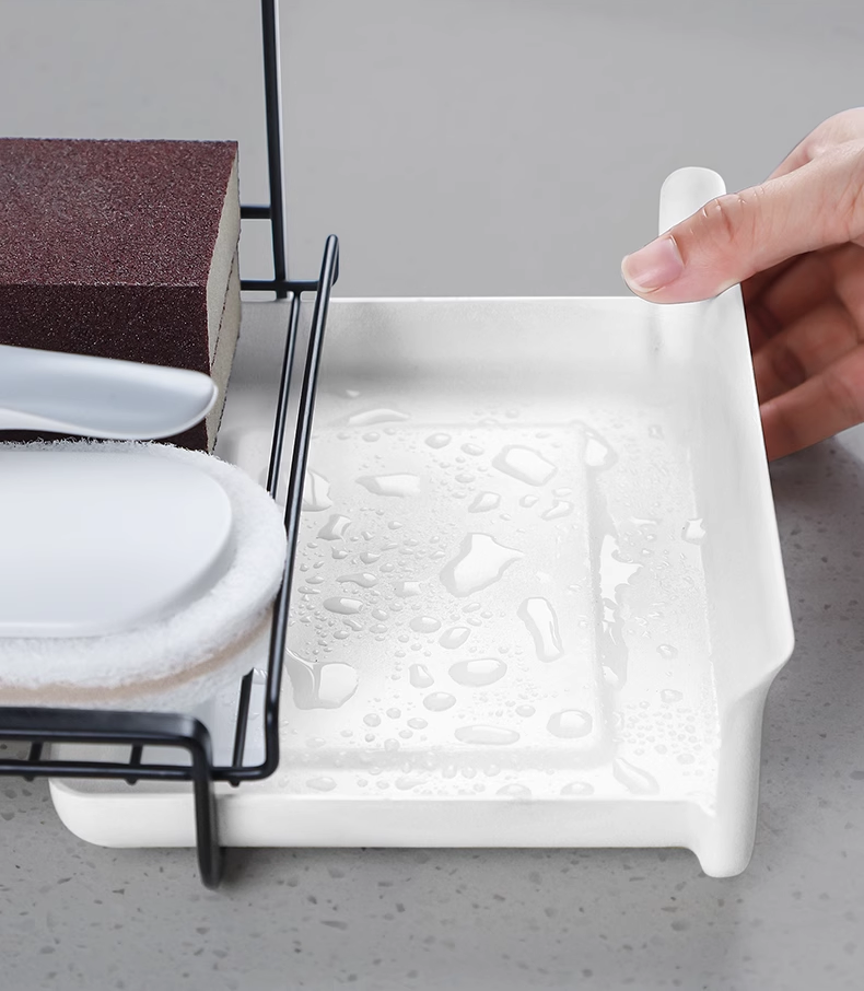 送料無料　キッチン収納棚 フック付き 雑巾ラック 壁付け棚 ステンレス 壁掛けラック  収納トレイ 穴開けない　