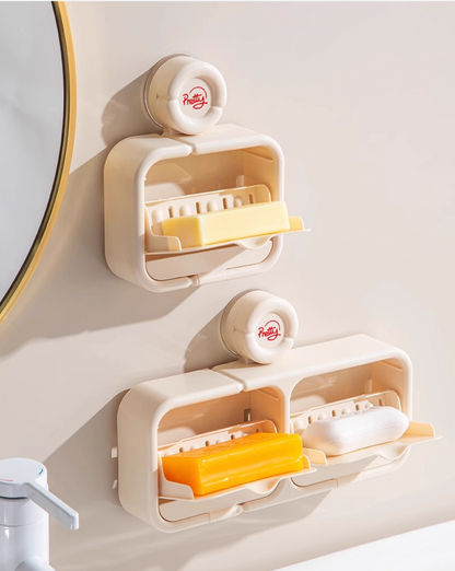 送料無料　吸盤式石鹸ボックス　蓋つき　穴あけ不要　　3281