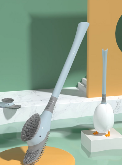 送料無料 トイレブラシ シリコン製 トイレ掃除 アヒル型 あひる 掃除用具 トイレ用品 ケース付き 柄付きブラシ 床置き 壁付け ソフト 柔らか 一体型 便器ブ 3402