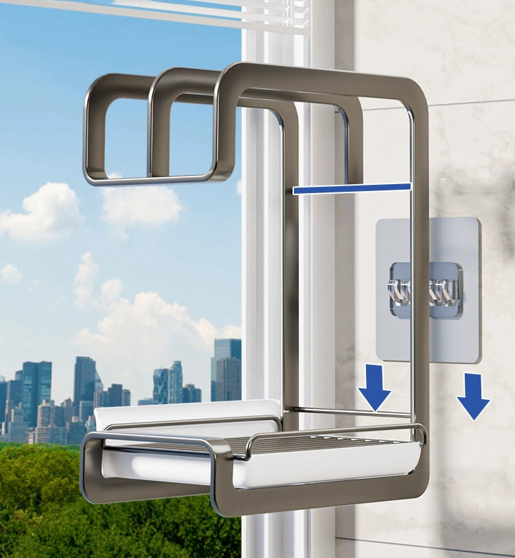 送料無料　キッチン収納棚 フック付き 雑巾ラック 壁付け棚 ステンレス 壁掛けラック  収納トレイ 穴開けない　