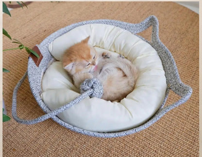 猫 ベッド 春夏用 涼しい 手編み 蒲草 手作り 天然素材 通気性 清潔 快適 ペットベッド ふかふか おしゃれ 猫ハウス 夏用 耐荷重 3316