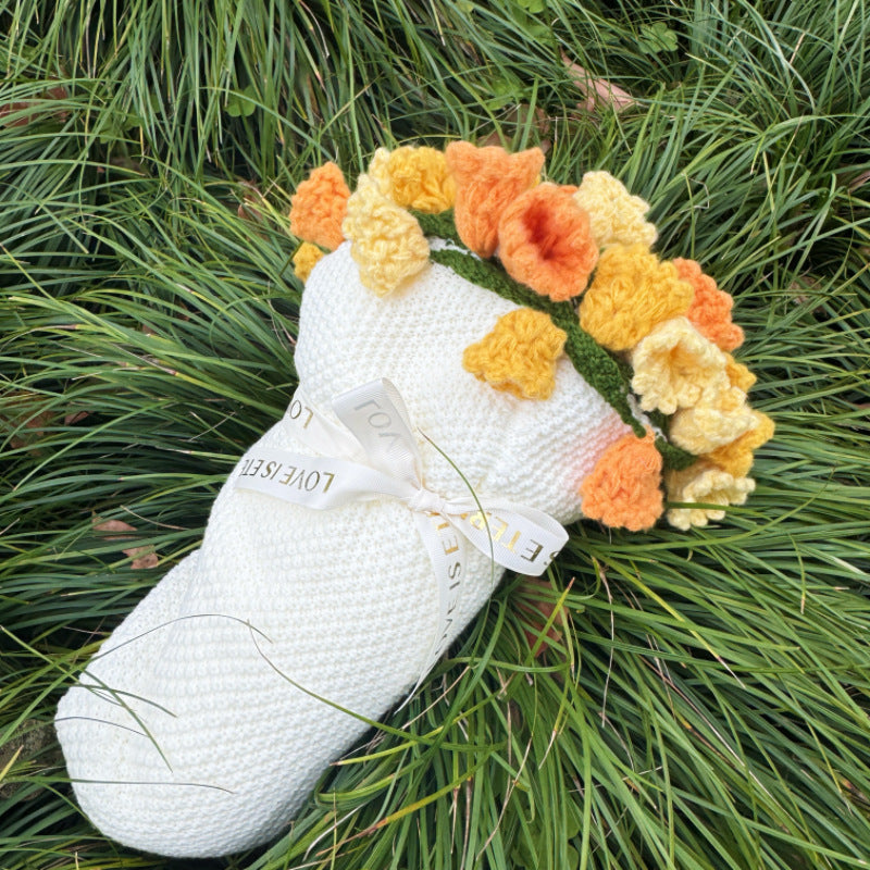 送料無料　バラの花束毛布　手編み　プレゼント　母の日　バレンタインデー　　3293