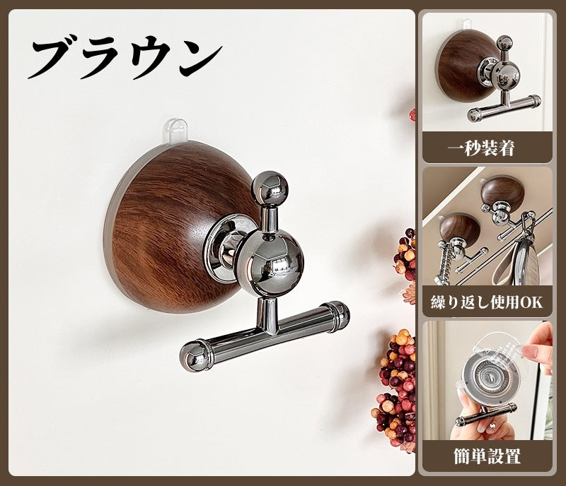 送料無料 丸型 木目調 強力吸着 強力吸盤フック 吸盤式フック おしゃれ 強力吸盤フック 跡が残らない 簡単設置 繰り返し使える 壁掛け 省スペース 3432