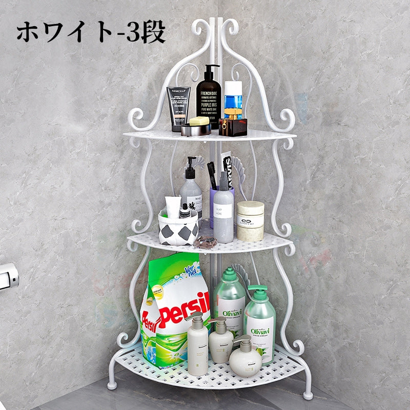 送料無料  ラック ステンレス 浴室収納 コーナー 突っ張り棒 バスルーム つっぱり バスラック 便利グッズ 3356