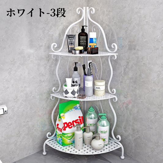 送料無料  ラック ステンレス 浴室収納 コーナー 突っ張り棒 バスルーム つっぱり バスラック 便利グッズ 3356