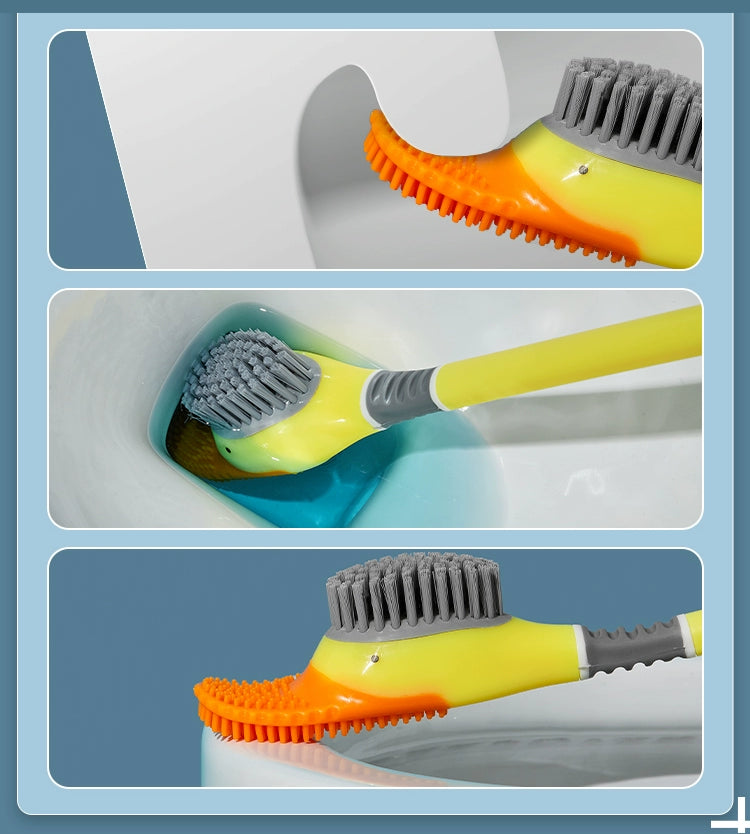 送料無料 トイレブラシ シリコン製 トイレ掃除 アヒル型 あひる 掃除用具 トイレ用品 ケース付き 柄付きブラシ 床置き 壁付け ソフト 柔らか 一体型 便器ブ 3402