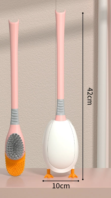 送料無料 トイレブラシ シリコン製 トイレ掃除 アヒル型 あひる 掃除用具 トイレ用品 ケース付き 柄付きブラシ 床置き 壁付け ソフト 柔らか 一体型 便器ブ 3402