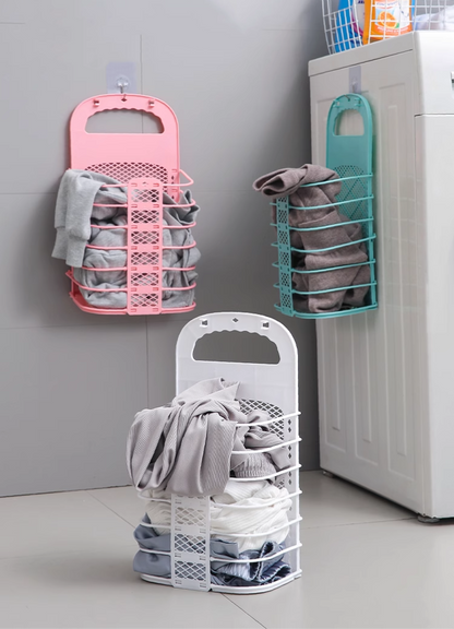 送料無料 プラスチック製の折りたたみ式ランドリーバスケット洗濯かご汚れた衣類の収納 3386