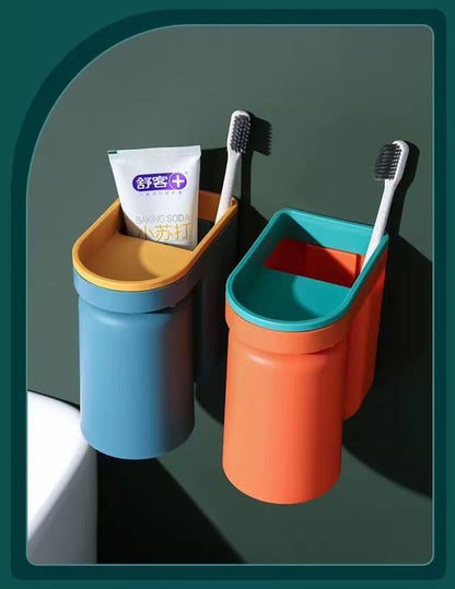 送料無料 壁に取り付けられた歯ブラシ収納ラック、穴なし、マウスウォッシュカップ 3405