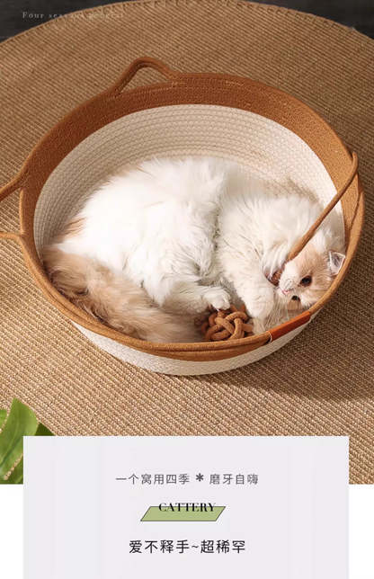 猫 ベッド 春夏用 涼しい 手編み 蒲草 手作り 天然素材 通気性 清潔 快適 ペットベッド ふかふか おしゃれ 猫ハウス 夏用 耐荷重 3316