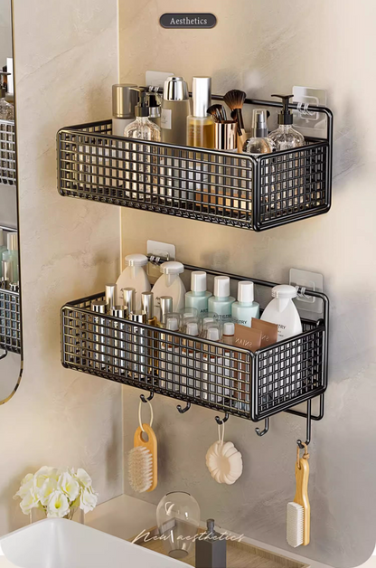 送料無料 ワイヤーバスケットラック 壁掛け 収納 壁面収納 ウォールポケット ウォールラック カゴ ウッド カントリー 3357