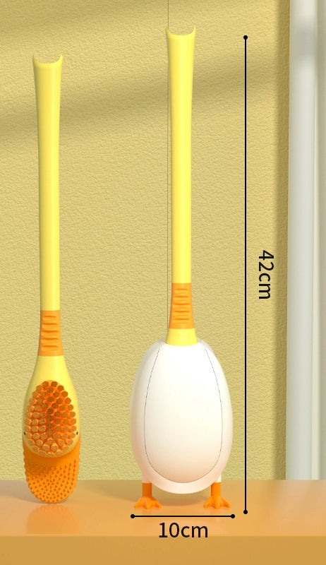 送料無料 トイレブラシ シリコン製 トイレ掃除 アヒル型 あひる 掃除用具 トイレ用品 ケース付き 柄付きブラシ 床置き 壁付け ソフト 柔らか 一体型 便器ブ 3402