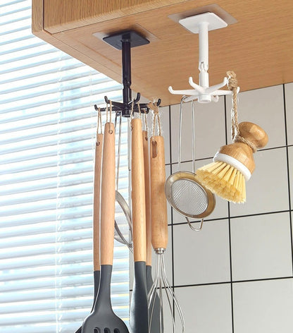 送料無料 壁掛けフック 3個セット 360°回転 収納フック 6つの爪 粘着フック キッチンツールフック 台所ツール 収納 壁掛け フック へら掛け 鍵掛け 3400