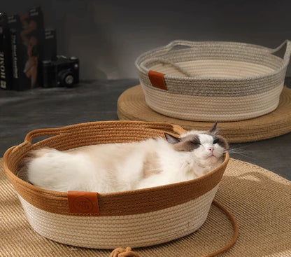 猫 ベッド 春夏用 涼しい 手編み 蒲草 手作り 天然素材 通気性 清潔 快適 ペットベッド ふかふか おしゃれ 猫ハウス 夏用 耐荷重 3316