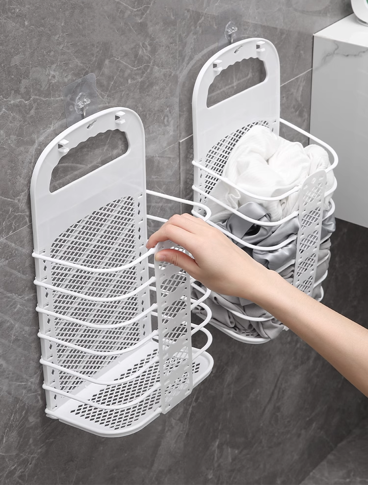 送料無料 プラスチック製の折りたたみ式ランドリーバスケット洗濯かご汚れた衣類の収納 3386