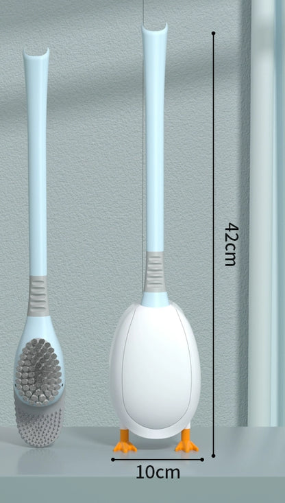 送料無料 トイレブラシ シリコン製 トイレ掃除 アヒル型 あひる 掃除用具 トイレ用品 ケース付き 柄付きブラシ 床置き 壁付け ソフト 柔らか 一体型 便器ブ 3402