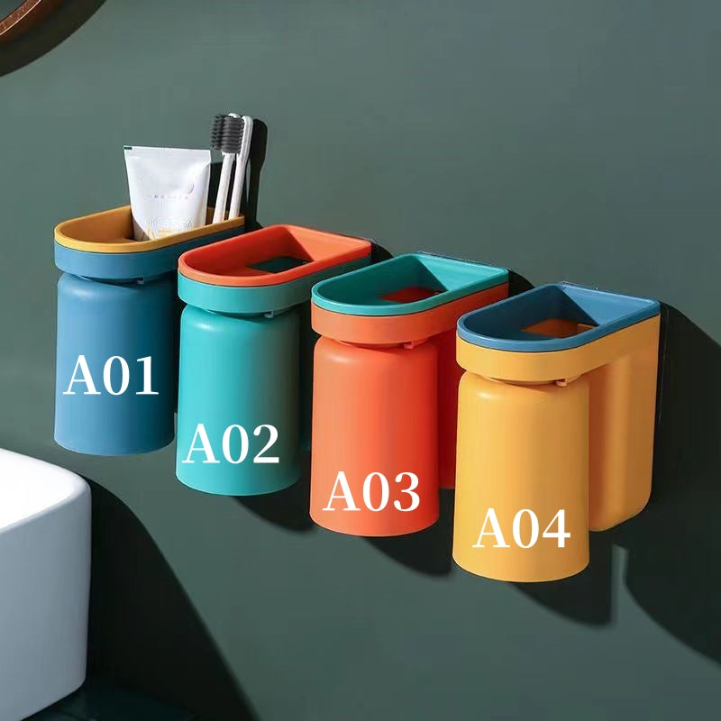 送料無料 壁に取り付けられた歯ブラシ収納ラック、穴なし、マウスウォッシュカップ 3405