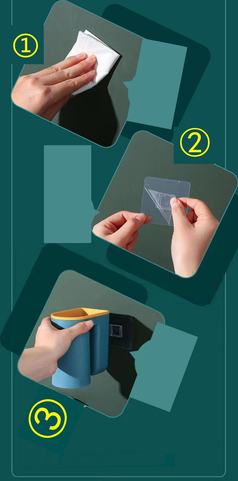 送料無料 壁に取り付けられた歯ブラシ収納ラック、穴なし、マウスウォッシュカップ 3405