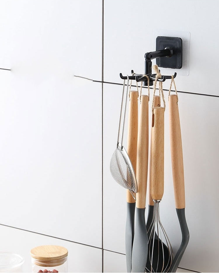 送料無料 壁掛けフック 3個セット 360°回転 収納フック 6つの爪 粘着フック キッチンツールフック 台所ツール 収納 壁掛け フック へら掛け 鍵掛け 3400