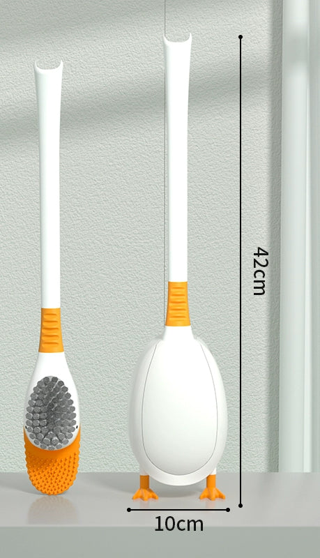 送料無料 トイレブラシ シリコン製 トイレ掃除 アヒル型 あひる 掃除用具 トイレ用品 ケース付き 柄付きブラシ 床置き 壁付け ソフト 柔らか 一体型 便器ブ 3402