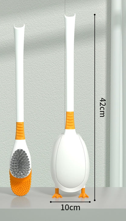 送料無料 トイレブラシ シリコン製 トイレ掃除 アヒル型 あひる 掃除用具 トイレ用品 ケース付き 柄付きブラシ 床置き 壁付け ソフト 柔らか 一体型 便器ブ 3402