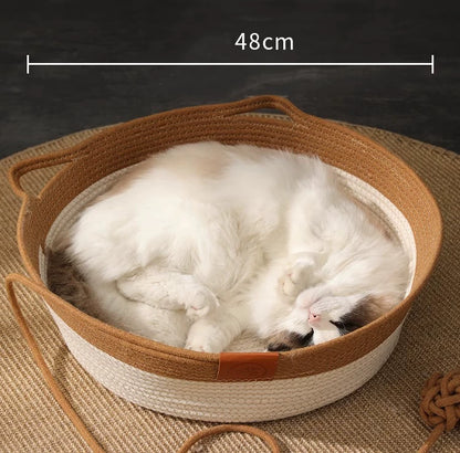 猫 ベッド 春夏用 涼しい 手編み 蒲草 手作り 天然素材 通気性 清潔 快適 ペットベッド ふかふか おしゃれ 猫ハウス 夏用 耐荷重 3316