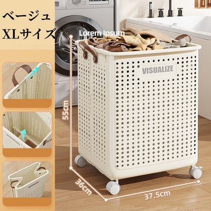 送料無料　ランドリーバスケット 洗濯カゴ ふた付き  ラタン キャスター 大容量 70l 収納 スリム 籐 ランドリーワゴン おしゃれ ワゴン 防水 通気性 大きい 洗濯物 蓋 軽い　3352