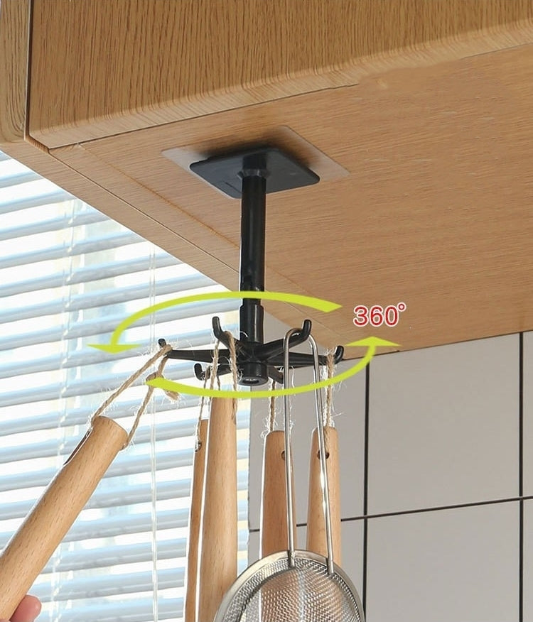 送料無料 壁掛けフック 3個セット 360°回転 収納フック 6つの爪 粘着フック キッチンツールフック 台所ツール 収納 壁掛け フック へら掛け 鍵掛け 3400