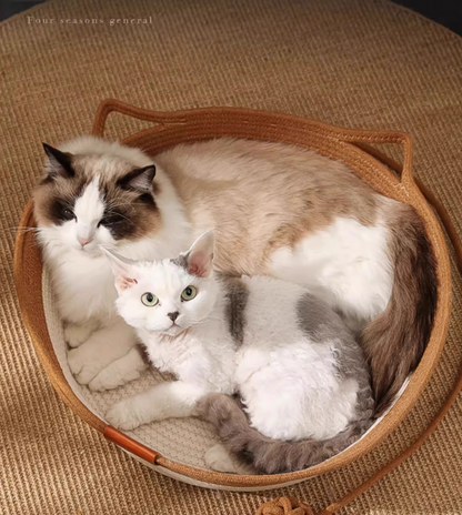 猫 ベッド 春夏用 涼しい 手編み 蒲草 手作り 天然素材 通気性 清潔 快適 ペットベッド ふかふか おしゃれ 猫ハウス 夏用 耐荷重 3316