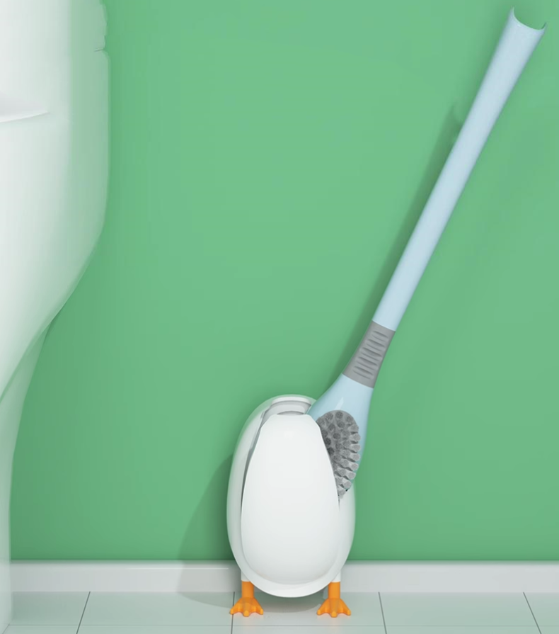 送料無料 トイレブラシ シリコン製 トイレ掃除 アヒル型 あひる 掃除用具 トイレ用品 ケース付き 柄付きブラシ 床置き 壁付け ソフト 柔らか 一体型 便器ブ 3402