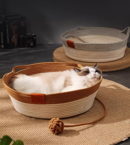 猫 ベッド 春夏用 涼しい 手編み 蒲草 手作り 天然素材 通気性 清潔 快適 ペットベッド ふかふか おしゃれ 猫ハウス 夏用 耐荷重 3316