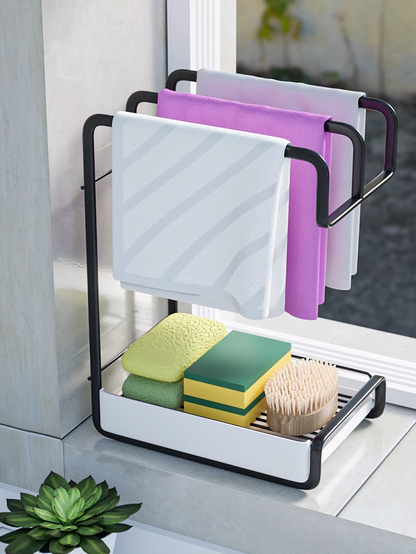 送料無料　キッチン収納棚 フック付き 雑巾ラック 壁付け棚 ステンレス 壁掛けラック  収納トレイ 穴開けない　