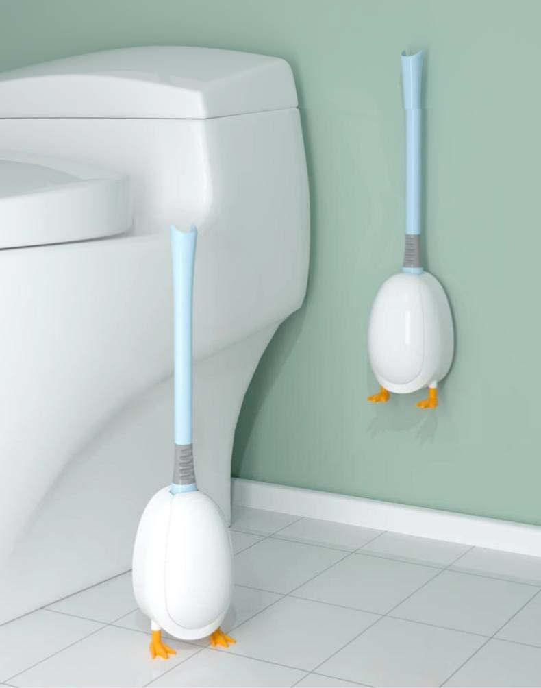 送料無料 トイレブラシ シリコン製 トイレ掃除 アヒル型 あひる 掃除用具 トイレ用品 ケース付き 柄付きブラシ 床置き 壁付け ソフト 柔らか 一体型 便器ブ 3402