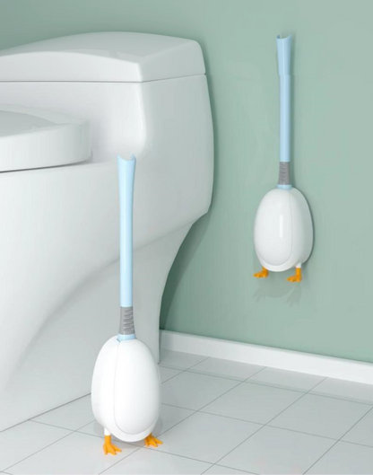 送料無料 トイレブラシ シリコン製 トイレ掃除 アヒル型 あひる 掃除用具 トイレ用品 ケース付き 柄付きブラシ 床置き 壁付け ソフト 柔らか 一体型 便器ブ 3402