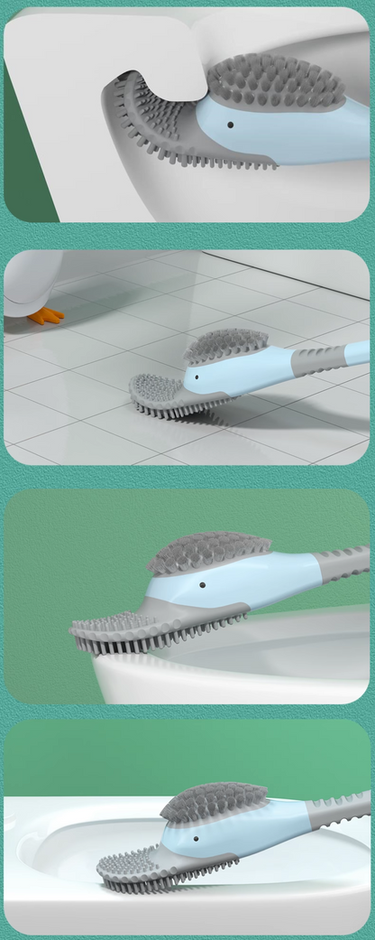 送料無料 トイレブラシ シリコン製 トイレ掃除 アヒル型 あひる 掃除用具 トイレ用品 ケース付き 柄付きブラシ 床置き 壁付け ソフト 柔らか 一体型 便器ブ 3402