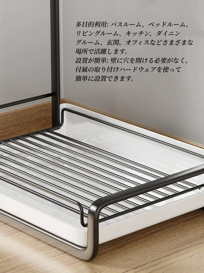 送料無料　キッチン収納棚 フック付き 雑巾ラック 壁付け棚 ステンレス 壁掛けラック  収納トレイ 穴開けない　