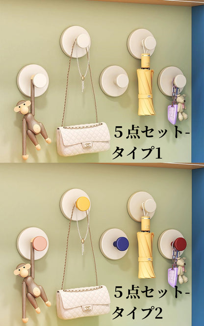 送料無料 吸盤フック 強力 2個セット プッシュ式 耐荷重5kg 小物掛けト カバン掛け プッシュ式 ワンプッシュ キッチンツール キーフック 吸盤式 収納 浴室 玄関 工具不要 3393