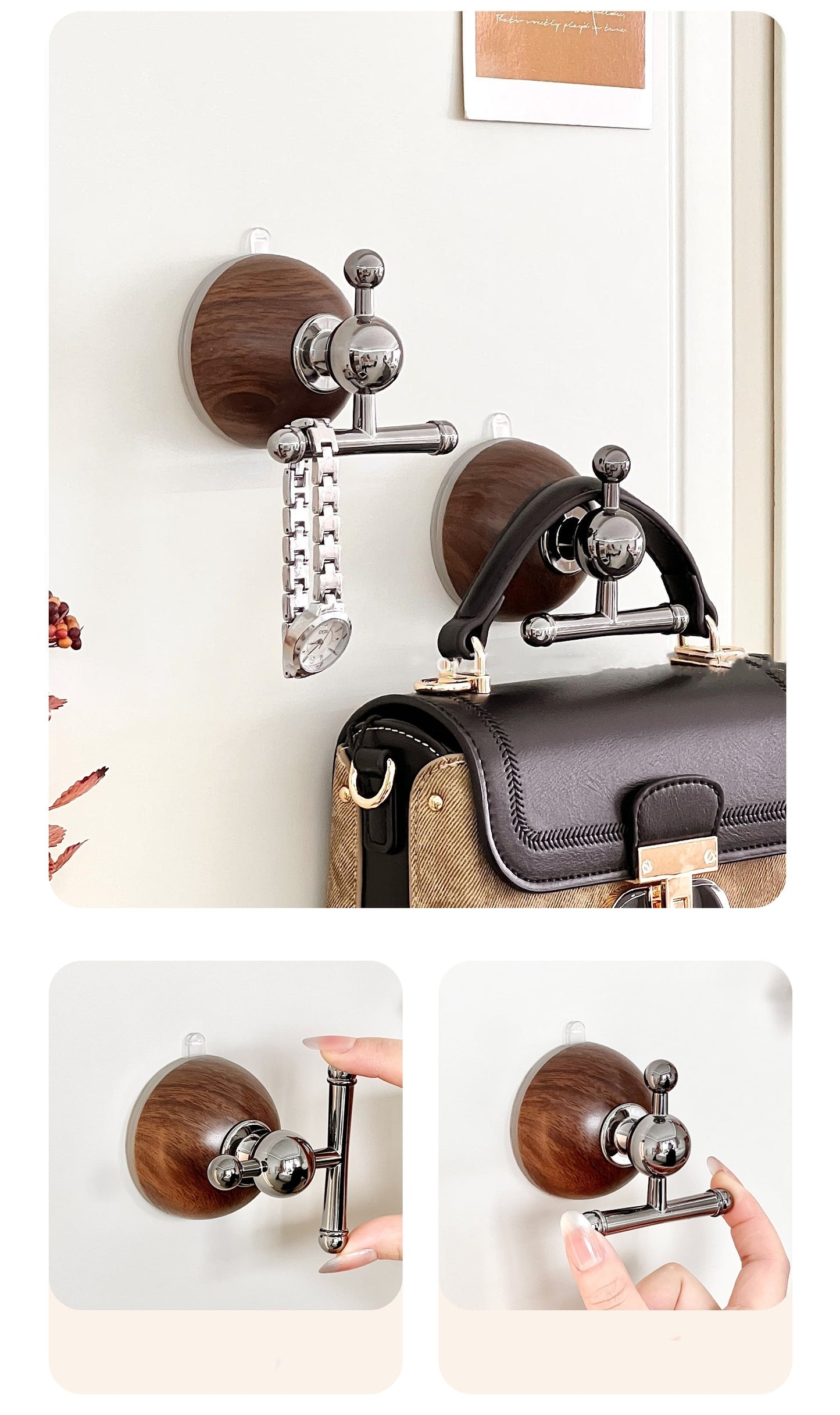 送料無料 丸型 木目調 強力吸着 強力吸盤フック 吸盤式フック おしゃれ 強力吸盤フック 跡が残らない 簡単設置 繰り返し使える 壁掛け 省スペース 3432