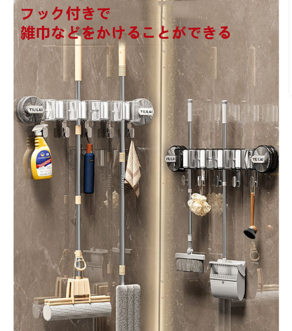 送料無料　壁掛けモップホルダー　　吸盤タイプ　穴あけ不要　トイレ　　3235