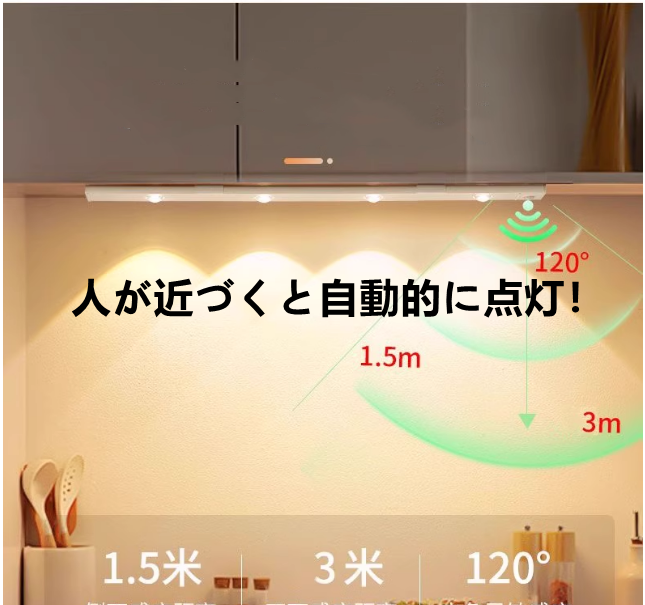 送料無料　led無線人体誘導ランプ 穴あけ不要　　充電式　玄関　3236